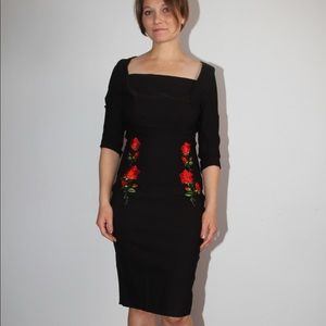 Belle Poque Black with Red Roses Vintage Dress